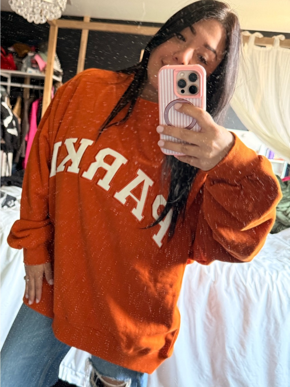 Varsity PARKE Oversized Orange Graphic Sweatshirt - perfect for fall!